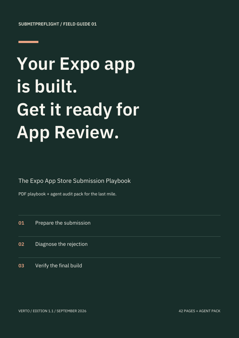 Cover of the SubmitPreflight PDF: Your Expo app is built. Get it ready for App Review.